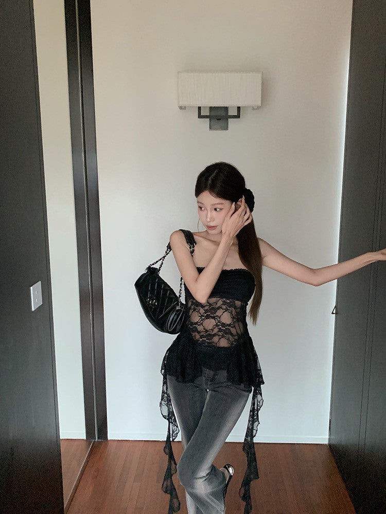 Na+ 半透蕾絲性感抹胸 黑