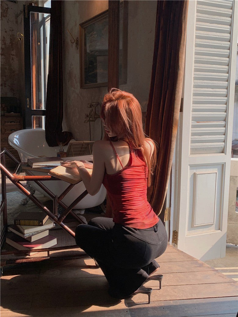 Na+ 辣妹千禧年網紗修身背心 紅