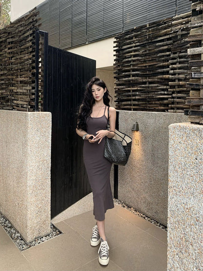 NA+ Skims版後背交錯緊身連身裙 黑/灰