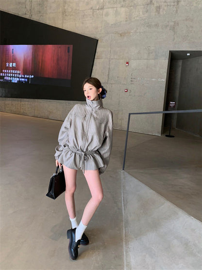 NA+ 英倫留學復古抽繩夾克外套 條紋