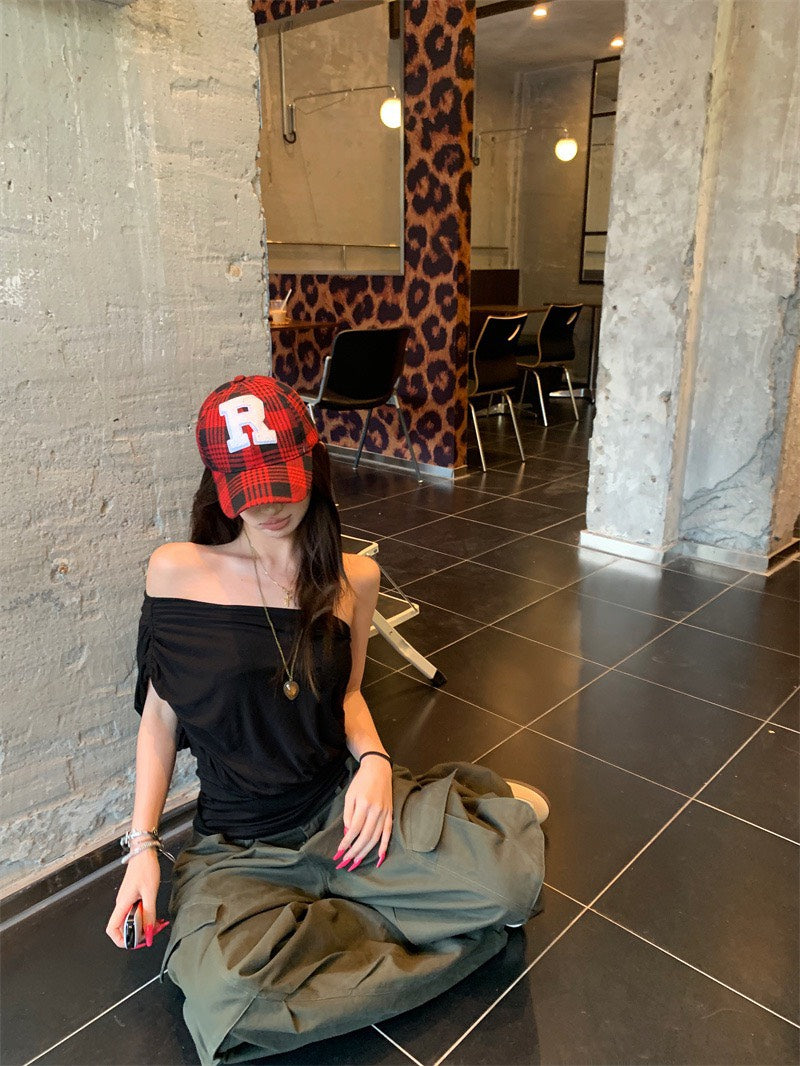 NA+ 克魯千金 RO風蘯領兩穿肩上衣 豆綠/黑