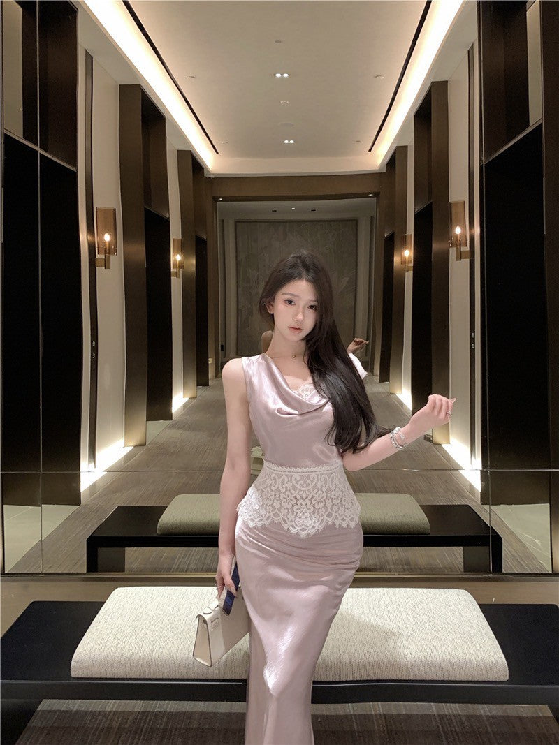 Na+ 晚宴麗人嘉賓 醋酸蕾絲拼接背心 半身裙套裝