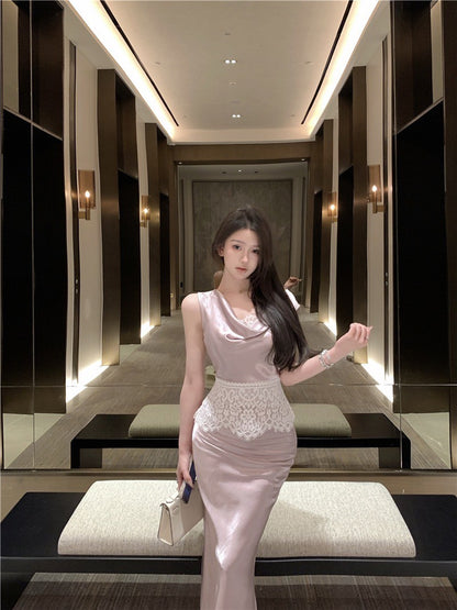 Na+ 晚宴麗人嘉賓 醋酸蕾絲拼接背心 半身裙套裝