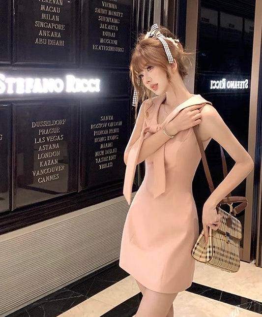 NA+ 愛神見習生 海軍領高定修身連身裙 格紋/粉