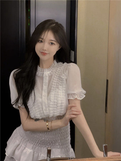 NA+ 清透冷茶熱銷再版娃娃領收腰連身裙 白