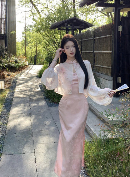 Na+ 出水芙蓉改良式旗袍連身裙 粉色