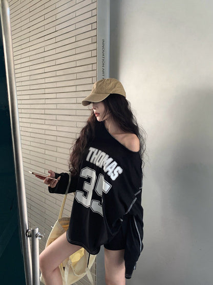 NA+ blokecore慵懶字母撞色球衣 黑