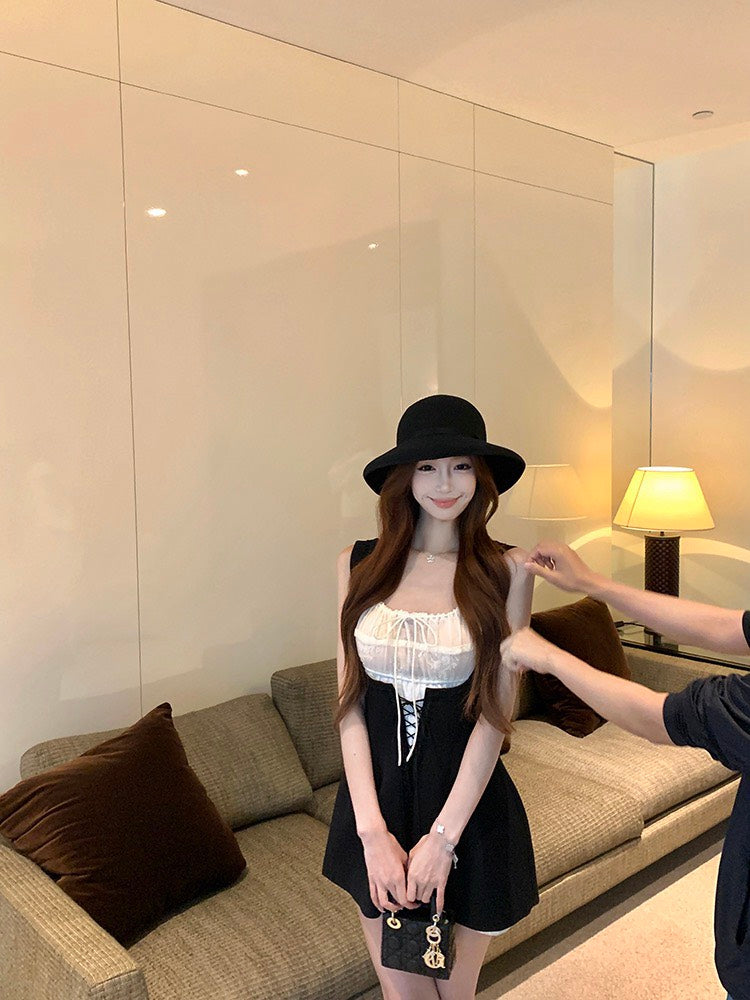 NA+ 赫本仲夏夢 可愛花邊收腰短裙 疊穿2版選（黑/白）