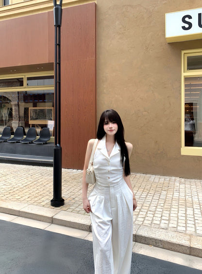 Na+ 時髦老錢 俐落剪裁V領馬甲 高腰直筒褲