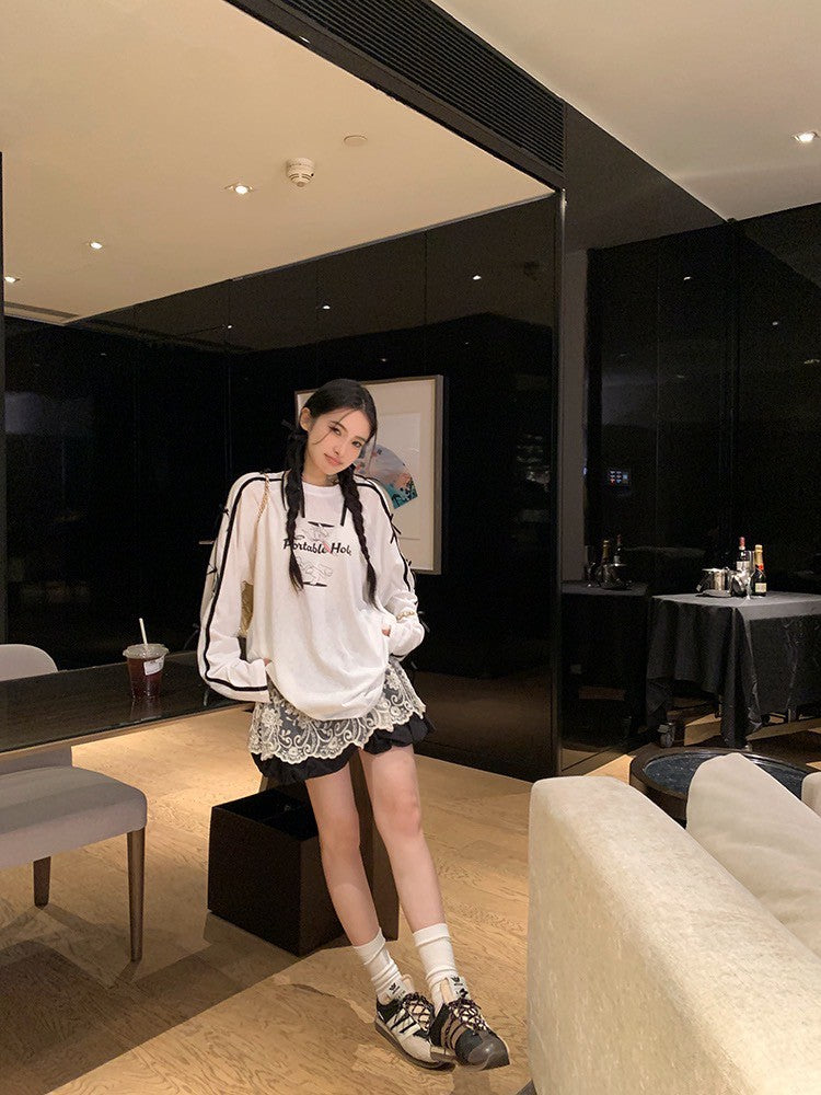 NA+ 韓妞甜心 蝴蝶結字母長袖上衣