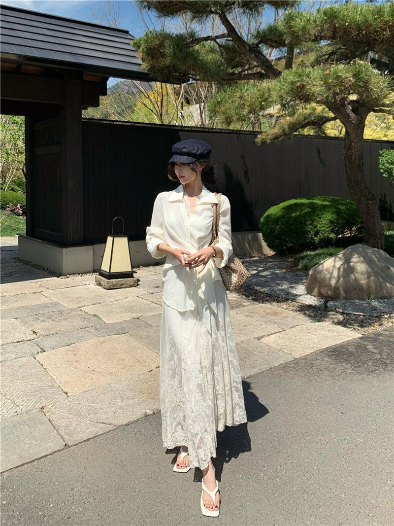 NA+ 韓女氣質蕾絲襯衫/重工蕾絲半身裙