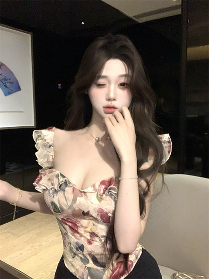 NA+ 繁花微醺小荷葉領上衣