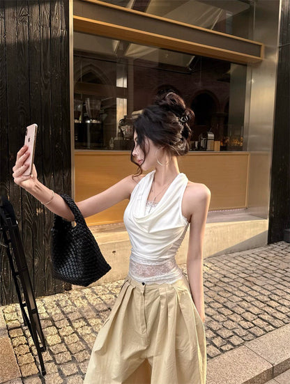 NA+ 修身蕾絲拼接垂墜感背心