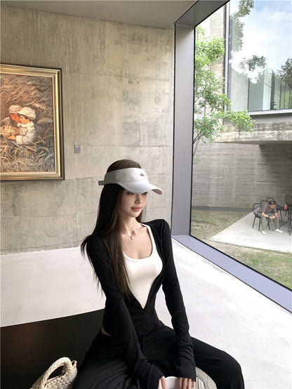 NA+ 通勤基礎修身拉鍊外套抽繩褲套裝 黑