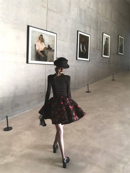 NA+ sweet 甜巧玫瑰復古V領修身上衣 玫瑰花瓣半身裙