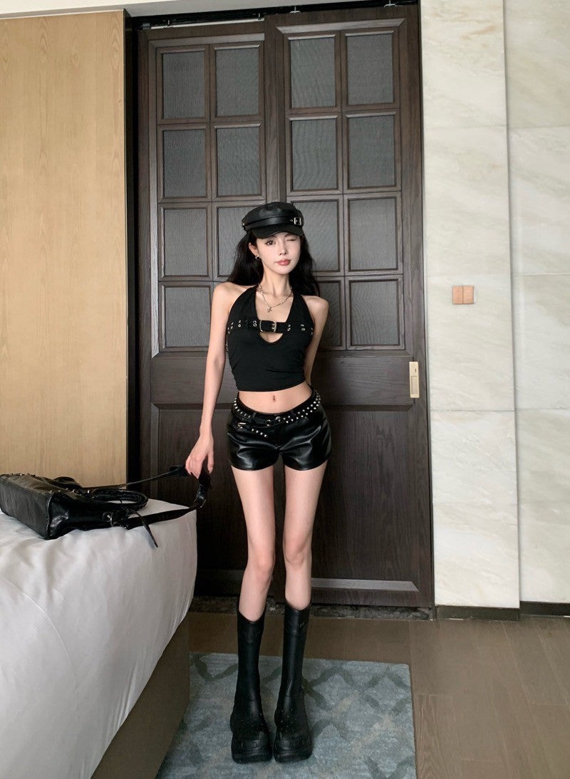 NA+ 音樂節辣妹性感銀釘縷空背心