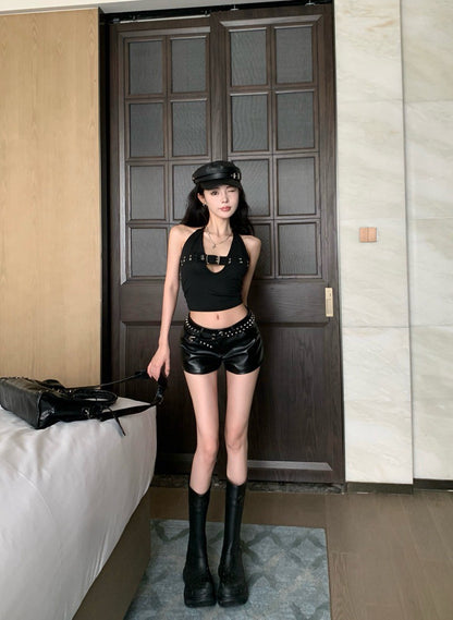 NA+ 音樂節辣妹性感銀釘縷空背心