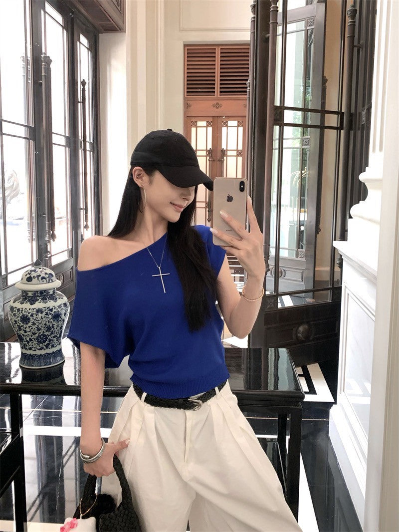 NA+ 克萊因藍慵懶針織兩穿上衣