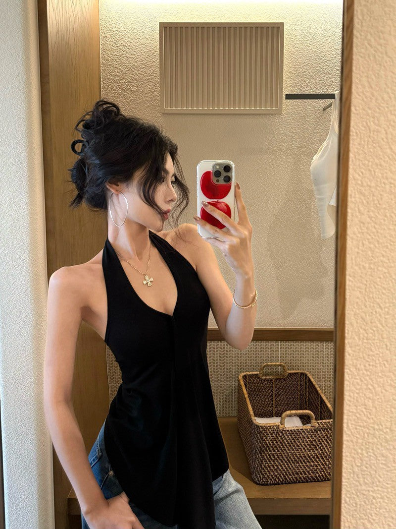 NA+ 欲罷不能 顯瘦掛脖挖背背心 咖/黑