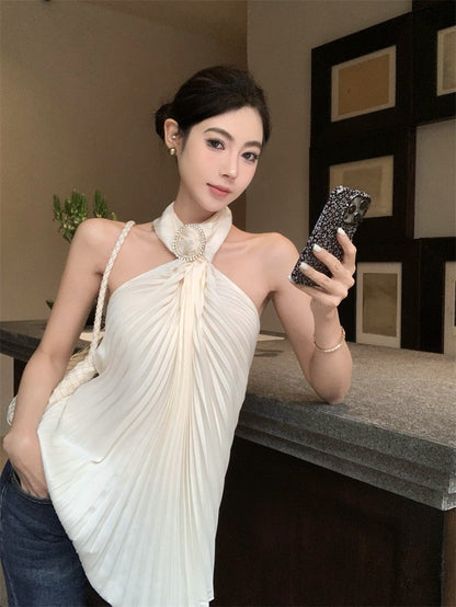 NA+ 頸肩星河壓褶設計掛脖上衣