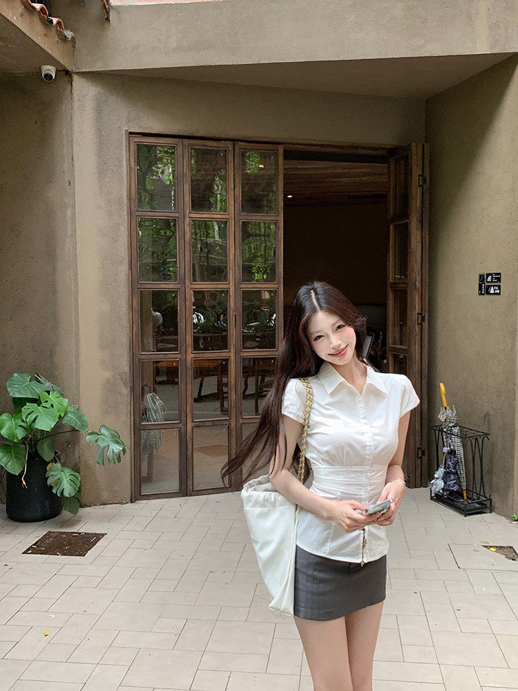 NA+ 氣質韓女打攬收腰設計襯衫