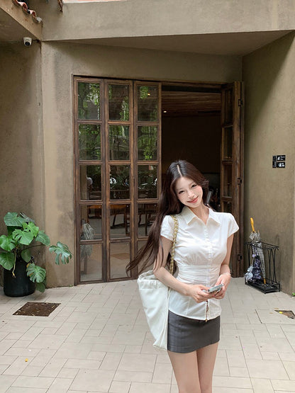 NA+ 氣質韓女打攬收腰設計襯衫