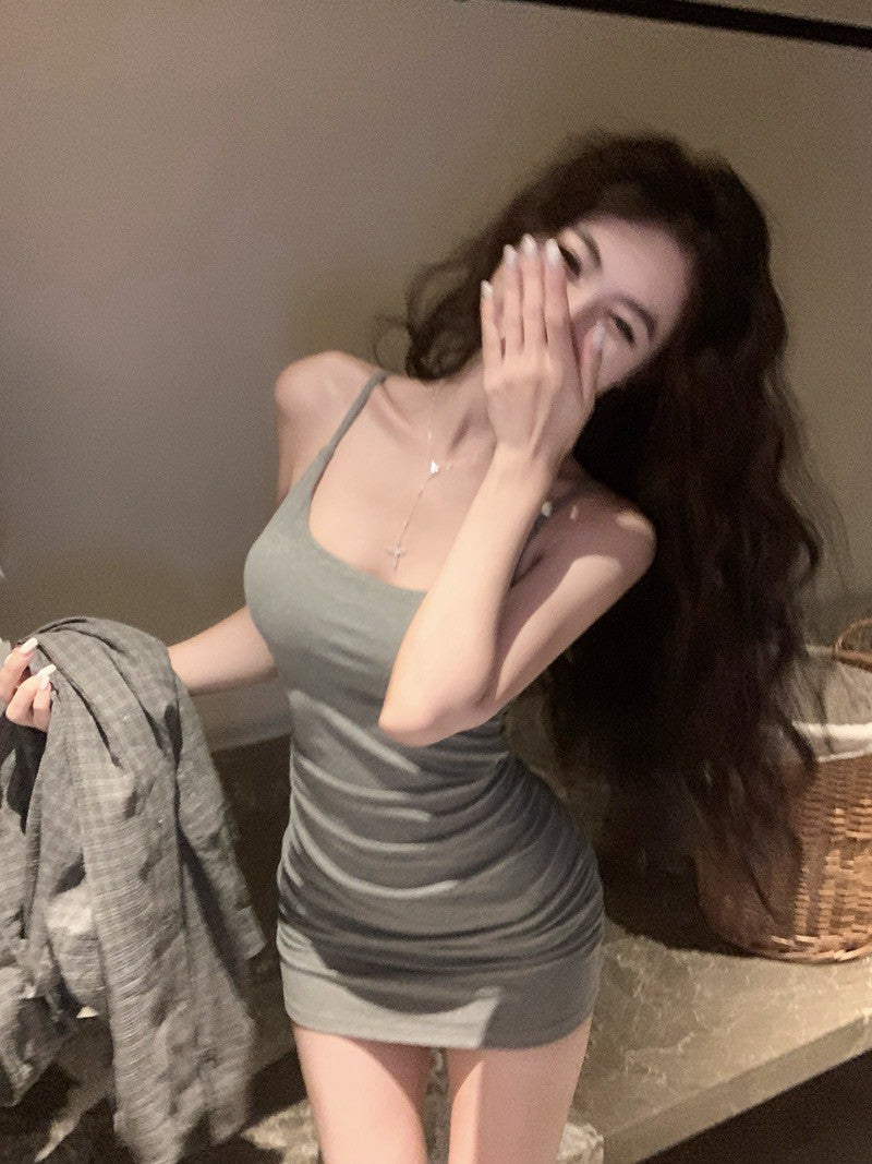 NA+ 辣妹愛穿帶Bra彈力伸縮連身裙 粉/灰/黑