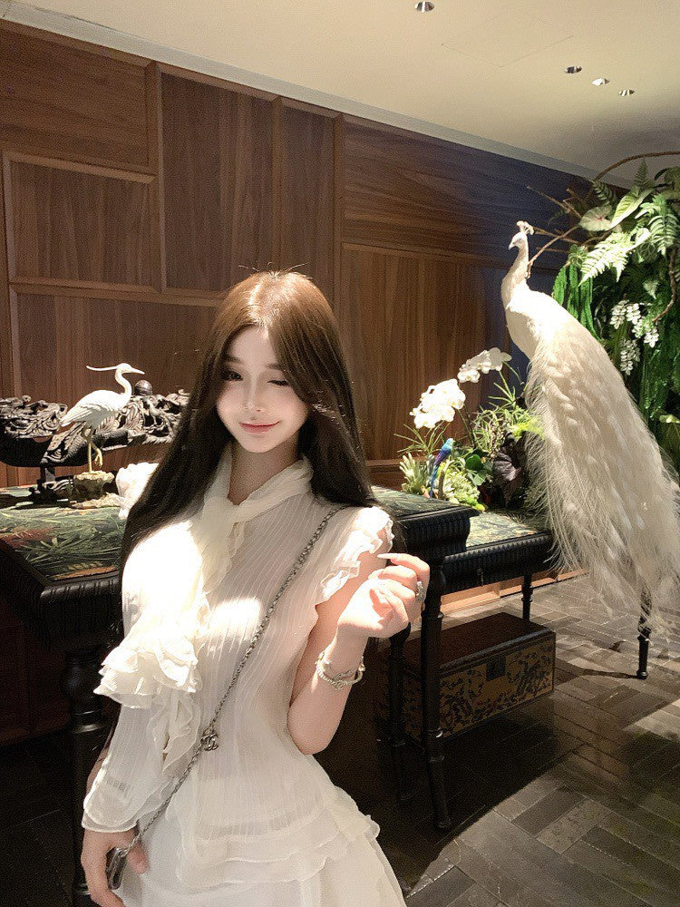 NA+ 南洋千金雪紡飄逸荷葉上衣 不規則半身裙 杏