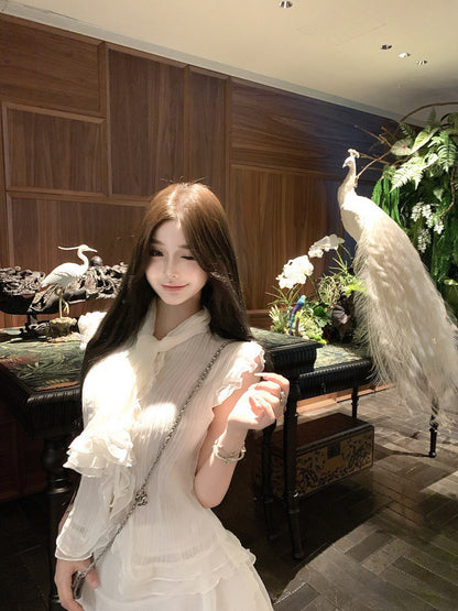 NA+ 南洋千金雪紡飄逸荷葉上衣 不規則半身裙 杏