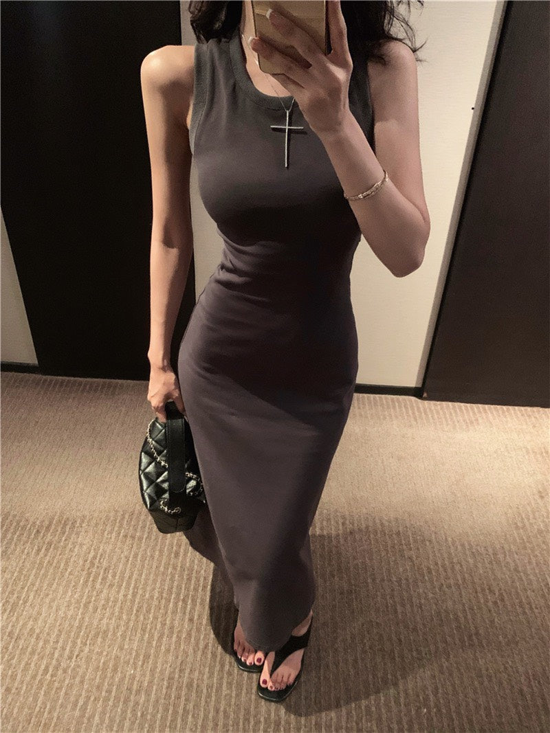 NA+ 舒適通勤歐美收腰美背連身裙 灰