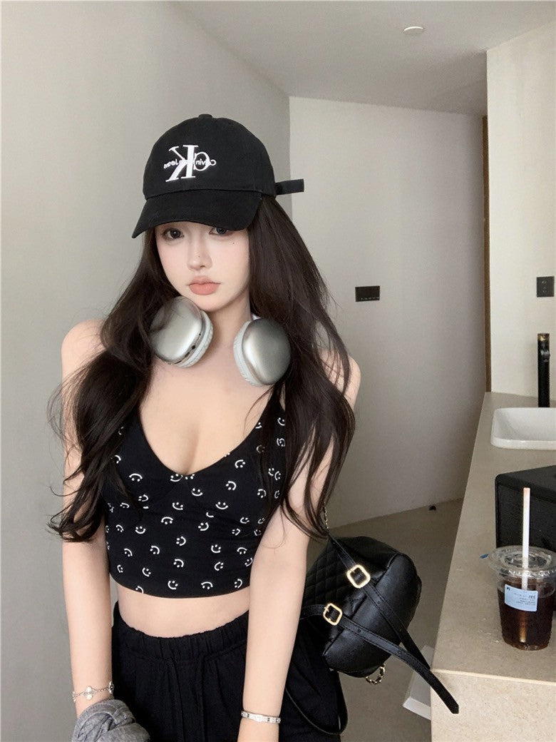 Na+ 辣妹夏日笑臉印花吊帶 開衫2件套