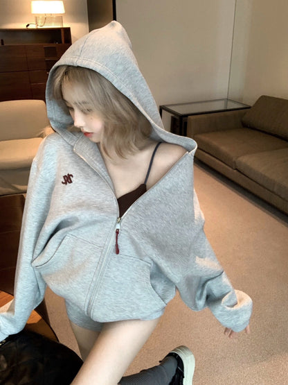 "Na+"澳洲留學生 高磅休閒刺繡外套 修身短款 灰