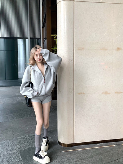 "Na+"澳洲留學生 高磅休閒刺繡外套 修身短款 灰