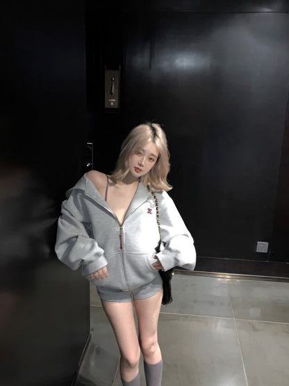 "Na+"澳洲留學生 高磅休閒刺繡外套 修身短款 灰