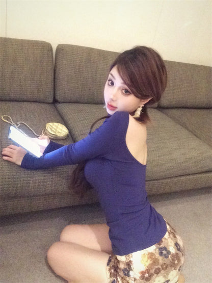 ''Na+''千禧辣妹 慵懶斜肩緊身上衣 復古半身裙