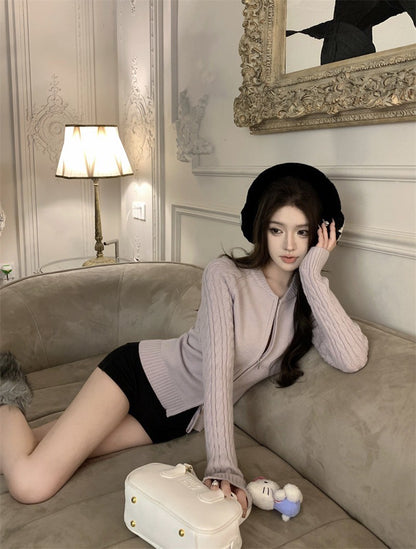 ''Na+''溫柔感 麻花針織雙拉鍊圓領外套