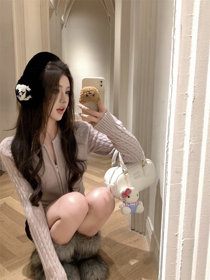 ''Na+''溫柔感 麻花針織雙拉鍊圓領外套