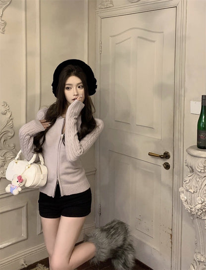 ''Na+''溫柔感 麻花針織雙拉鍊圓領外套