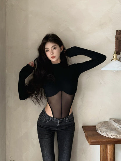 NA+ 純慾派歐美透視拼接連體衣 黑