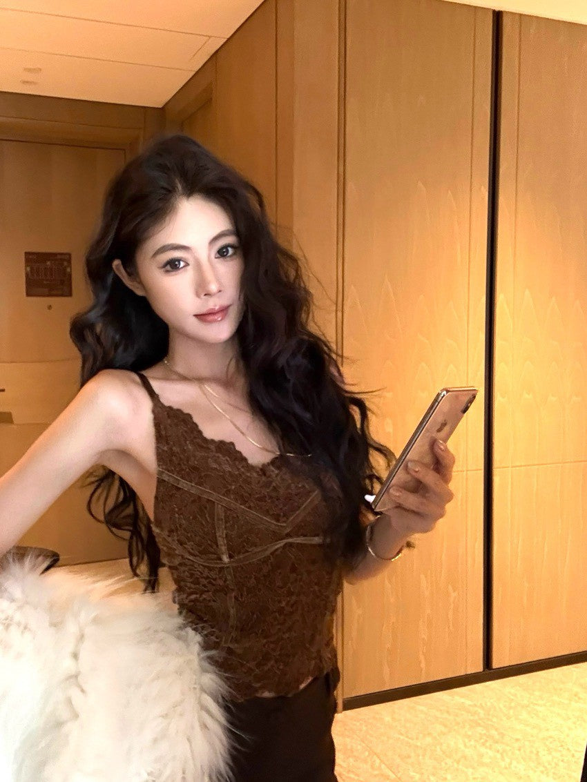 NA+ 純慾絲絨雕花打底修身背心 紫/咖