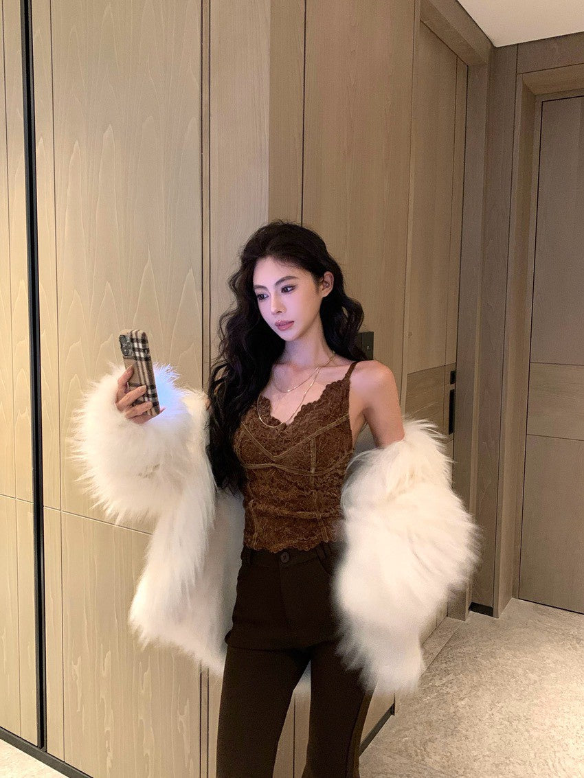 NA+ 純慾絲絨雕花打底修身背心 紫/咖