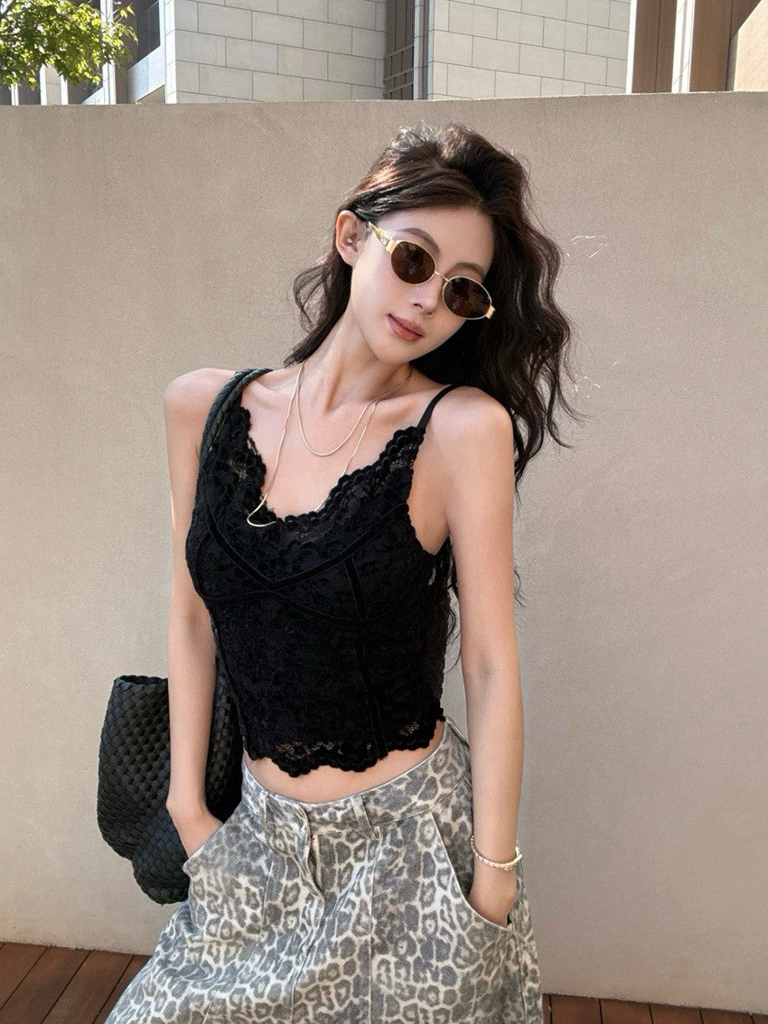 NA+ 純慾絲絨雕花打底修身背心 黑