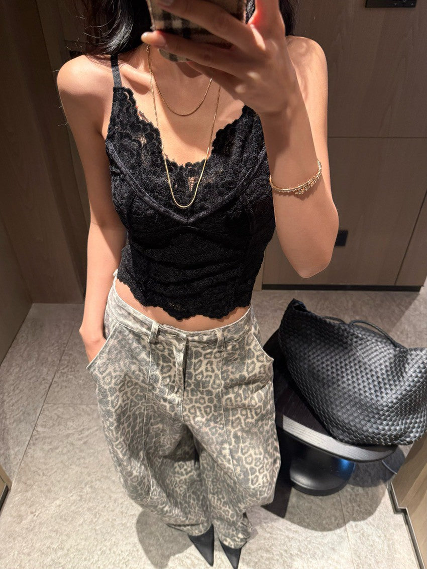 NA+ 純慾絲絨雕花打底修身背心 黑