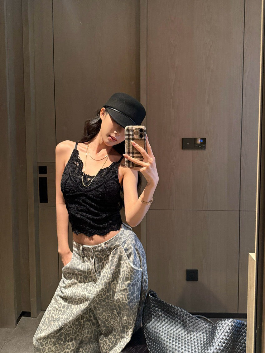 NA+ 純慾絲絨雕花打底修身背心 黑