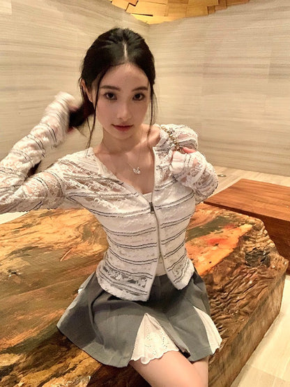 ''Na+''漫步芭蕾 蕾絲蛋糕縷空連帽外套