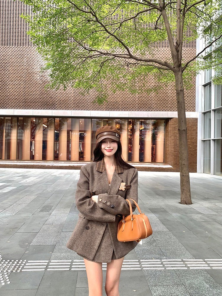 ''Na+''卡布廣場 復古學院風毛呢西裝外套 修身半身裙