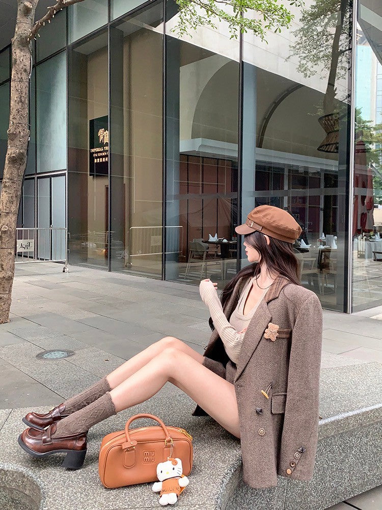 ''Na+''卡布廣場 復古學院風毛呢西裝外套 修身半身裙