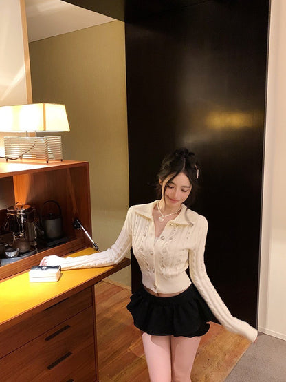 ''Na+''珍珠千金 高克重重工釘珠混羊絨針織上衣