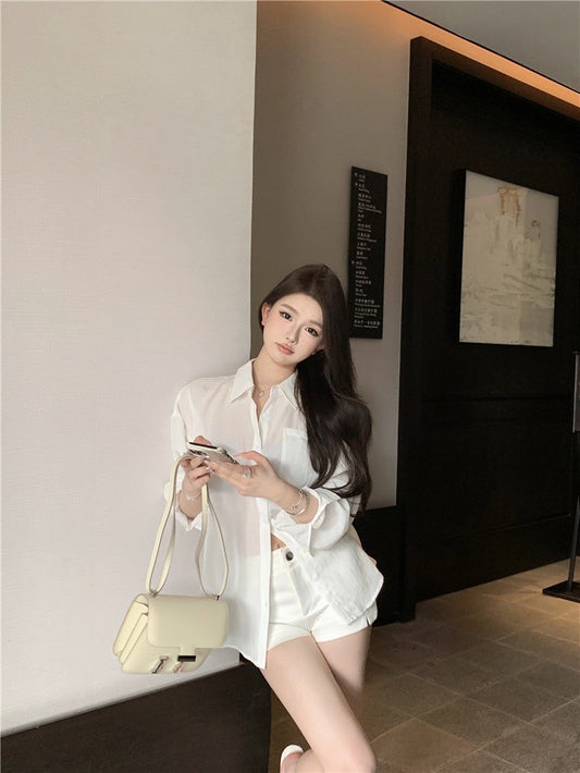 "Na+"悠然慵懶 百搭廓形口袋襯衫 白