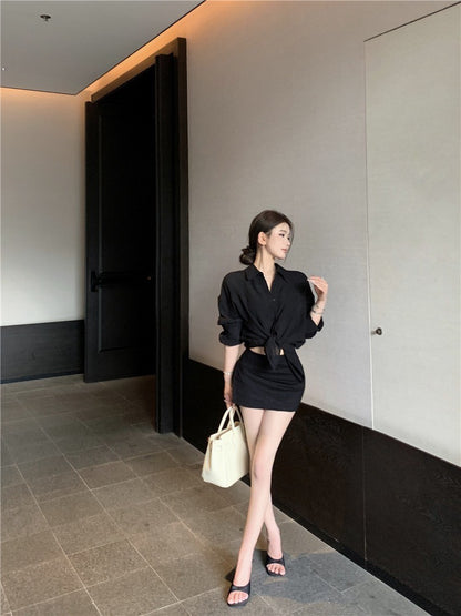 "Na+"悠然慵懶 百搭廓形口袋襯衫 黑